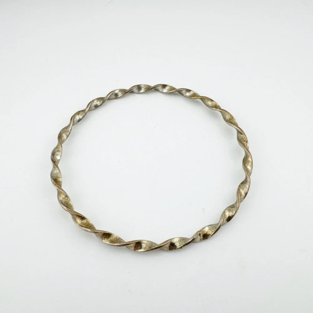 Vintage Twisted Rope Bangle‎ Bracelet Silver Tone Textured Metal
